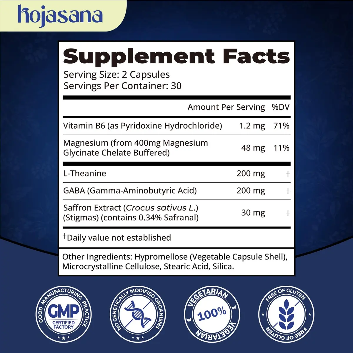 HojaSana L-Theanine 200mg with Saffron, GABA, Magnesium Glycinate & VIT.B6 | Supports Calm & Mood (110 chars) - view 8