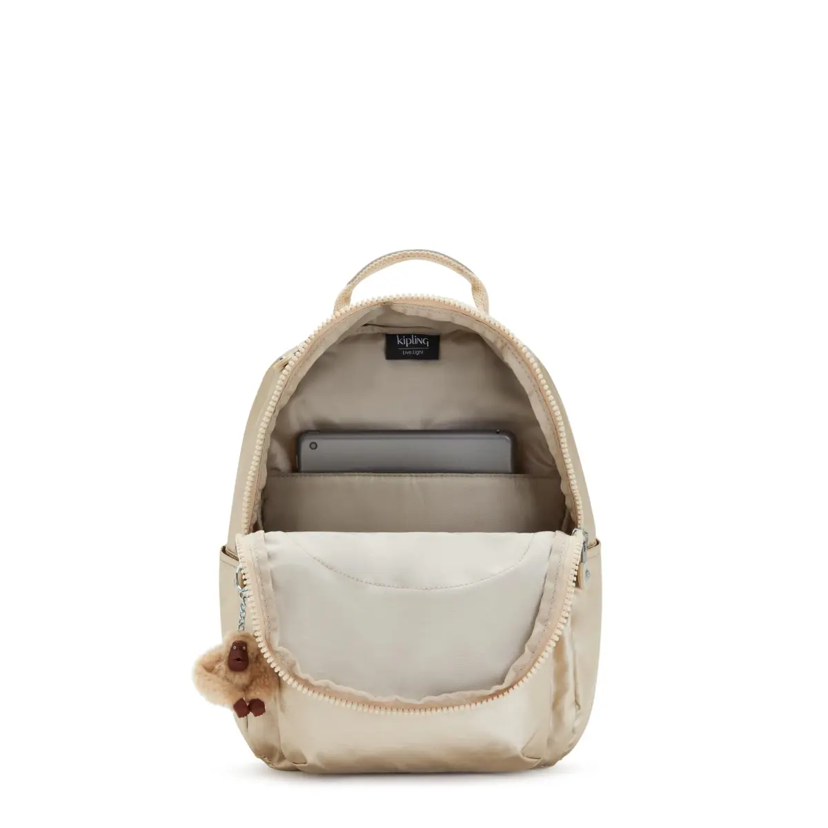 Kipling Seoul Small Tablet Backpack, Starry Gold Met, 16.1cm (6.38" W) x 34.9cm (13.75" H) x 25.4cm (10" D) - view 3