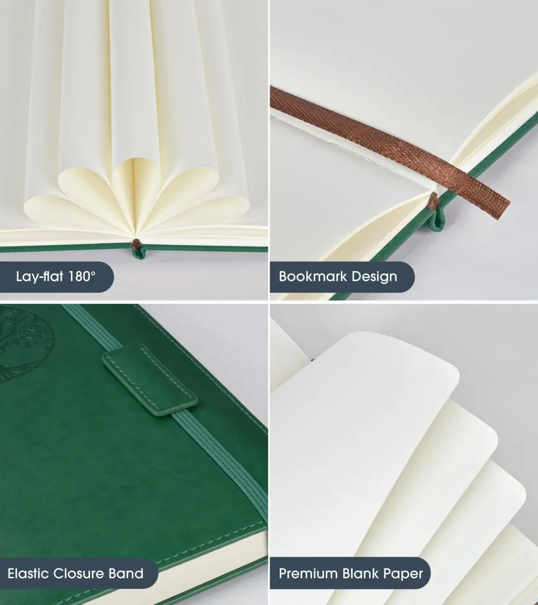Biuwory Green Blank Journal Notebook A5 (5.7"×8.3") | Acid-Free Paper for Artists & Writers - view 3