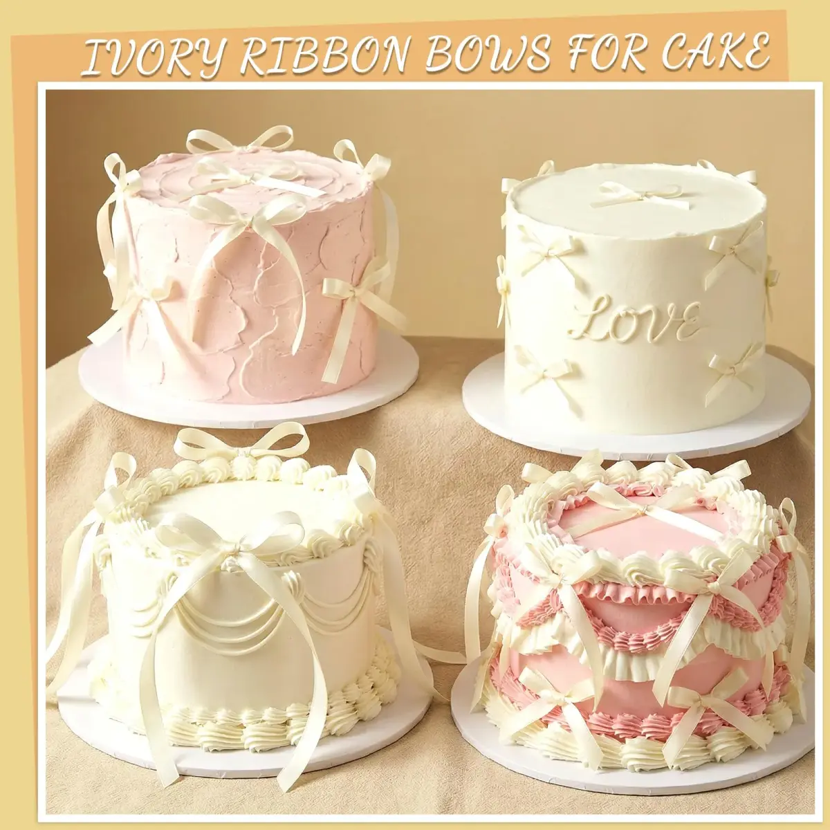 NatNarr Ivory Bow Cake Toppers 30 Pack | Handmade Polyester Ribbon for Party Decorations - view 2