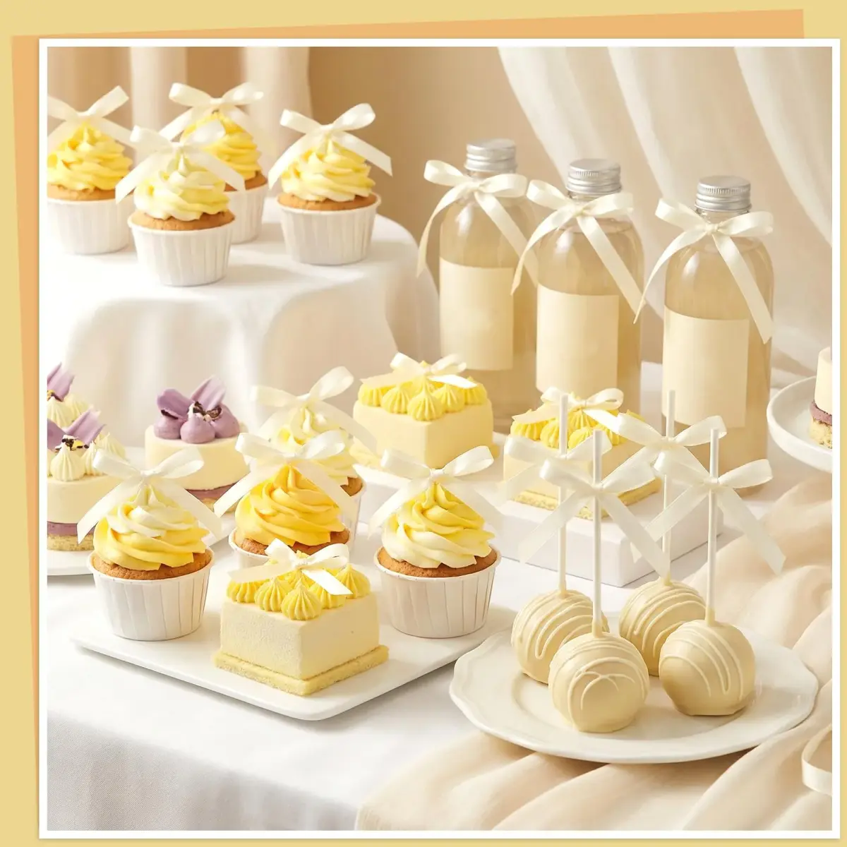 NatNarr Ivory Bow Cake Toppers 30 Pack | Handmade Polyester Ribbon for Party Decorations - view 4