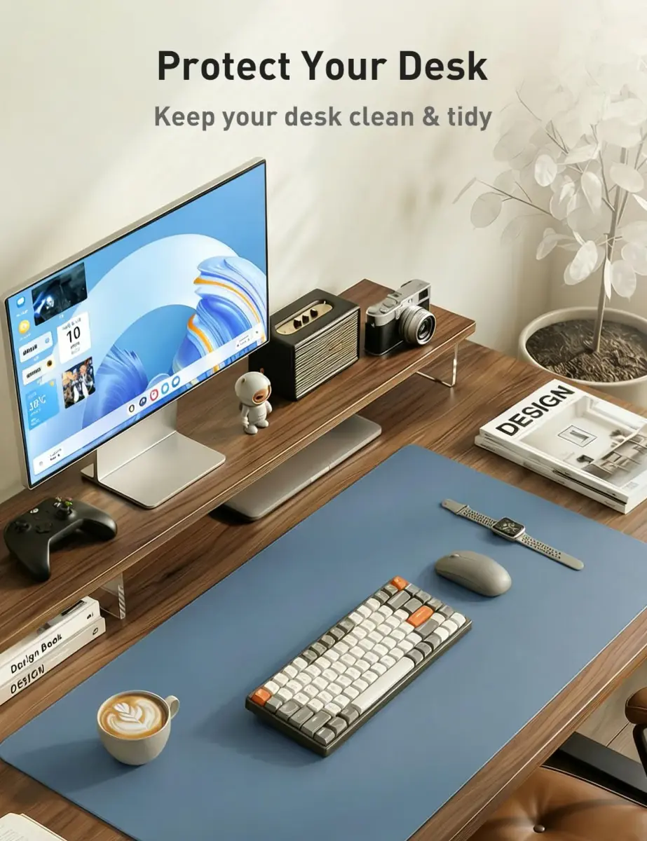 Aothia Faux Leather Desk Mat - Non-Slip PU Leather Desk Blotter, Waterproof Writing Surface, Large Desk Pad for Office & Home (Denim Blue, 140cm x 43cm) - view 8