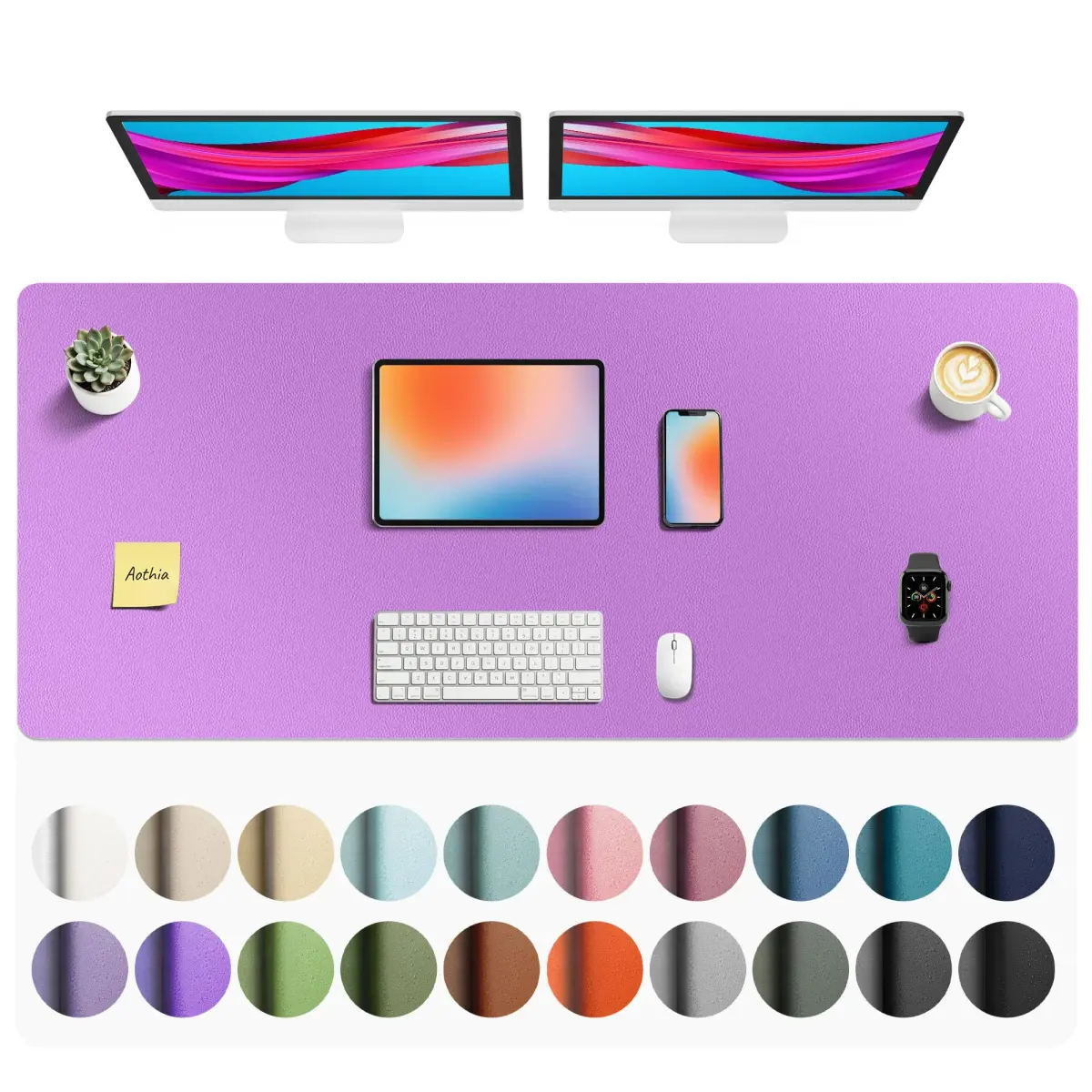 Aothia Faux Leather Desk Mat - Iris Violet, 139.7cm x 61cm (55" x 24") | Smooth Writing Surface for Office & Home - main product image