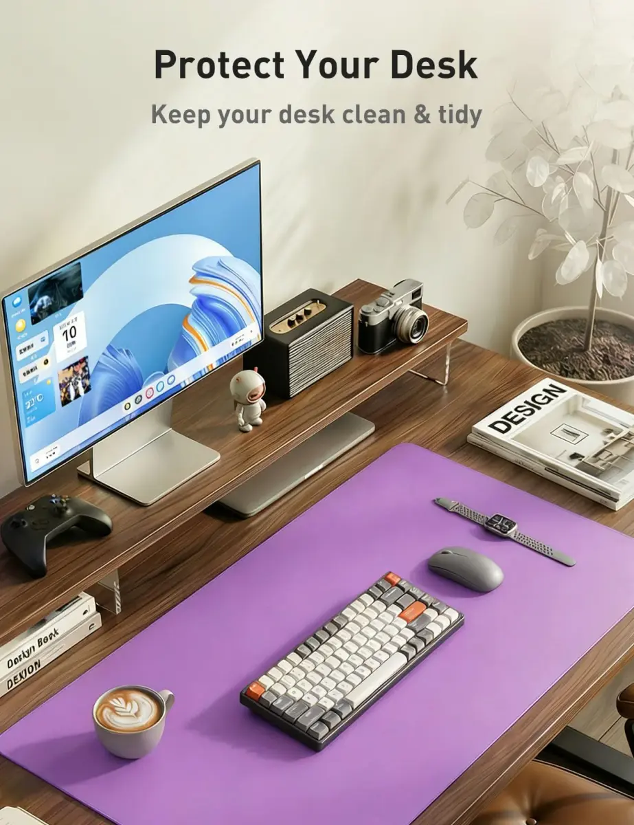 Aothia Faux Leather Desk Mat - Iris Violet, 139.7cm x 61cm (55" x 24") | Smooth Writing Surface for Office & Home - view 8