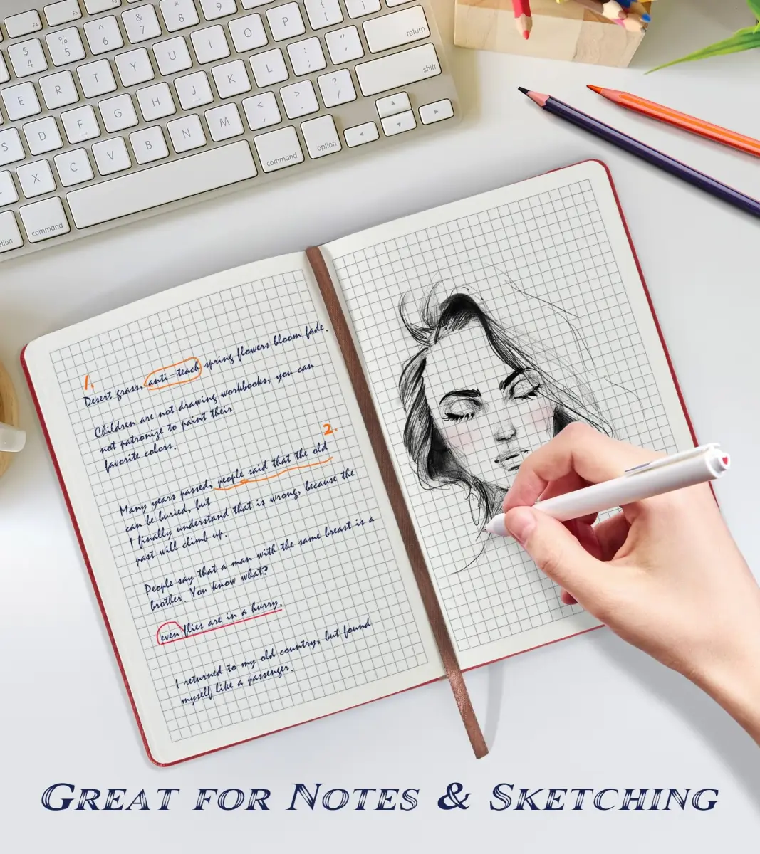 Biuwory A5 Graph Paper Notebook Journal (5.7"×8.3", 140 Pages, Wine Red) | Acid-Free Paper for Precise Writing - view 3
