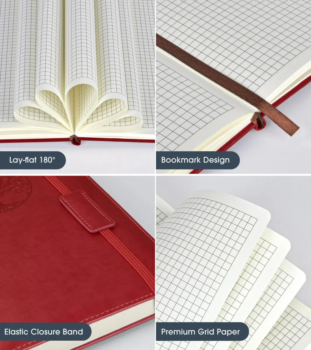 Biuwory A5 Graph Paper Notebook Journal (5.7"×8.3", 140 Pages, Wine Red) | Acid-Free Paper for Precise Writing - view 4