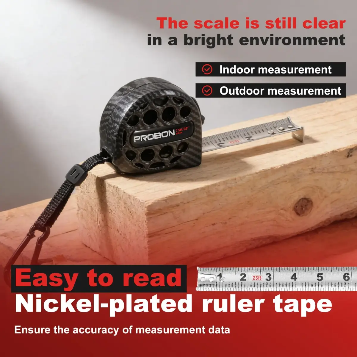 HOTBEST 7.5m (25ft) Stainless Steel Tape Measure with Double Sided Scale | Waterproof Retractable Ruler for Construction - view 5