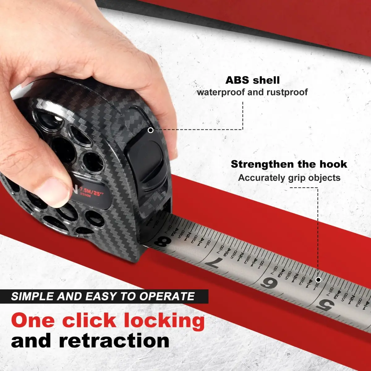 HOTBEST 7.5m (25ft) Stainless Steel Tape Measure with Double Sided Scale | Waterproof Retractable Ruler for Construction - view 3