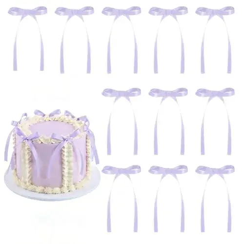 NatNarr Light Purple Ribbon Bow Cake Toppers (30 Pack, 2.9 x 5.7 inches) | Handmade Quality for Indian Celebrations - main product image