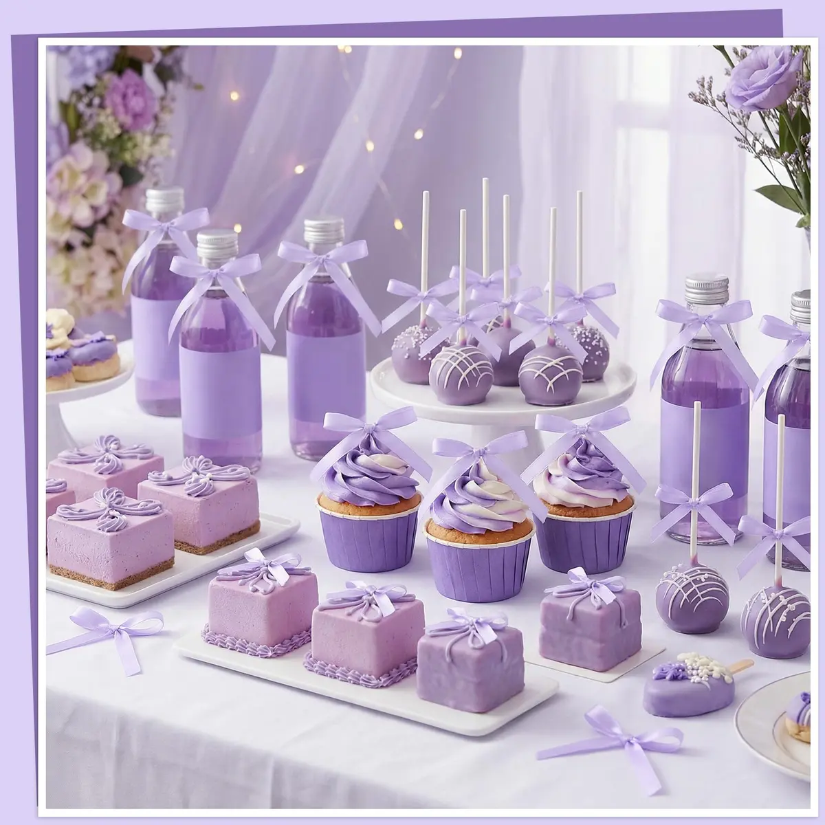 NatNarr Light Purple Bow Cake Toppers, 30 Pack Ribbon Bows for Cake Decorations | Handmade Polyester for Parties - view 5