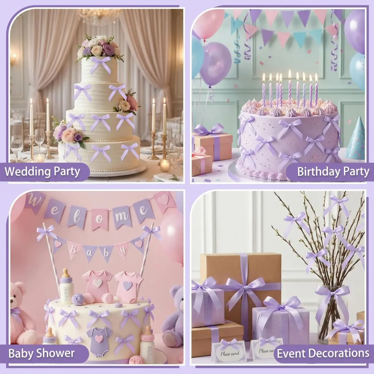 NatNarr Light Purple Ribbon Bow Cake Toppers (30 Pack, 2.9 x 5.7 inches) | Handmade Quality for Indian Celebrations - view 4