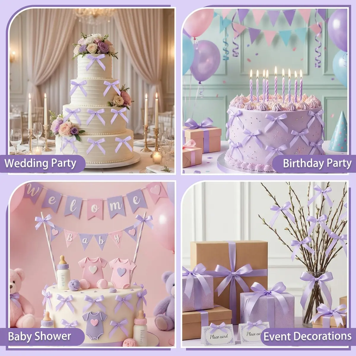 NatNarr Light Purple Bow Cake Toppers, 30 Pack Ribbon Bows for Cake Decorations | Handmade Polyester for Parties - view 4