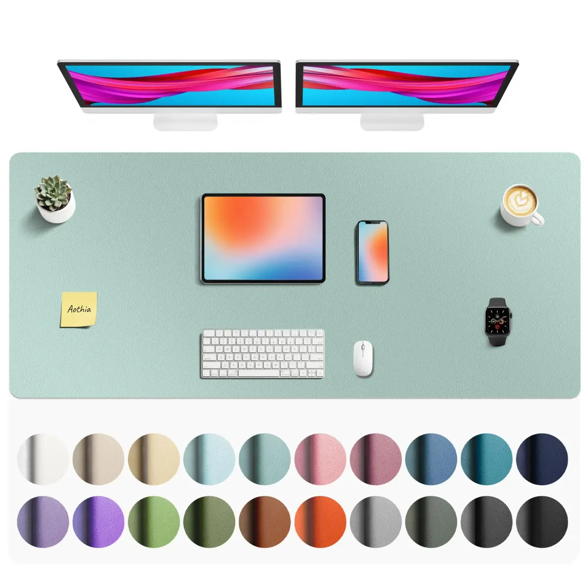 Aothia Faux Leather Desk Mat Light Blue 139.7cm x 60.96cm (55" x 24") | Non-Slip PU Leather Desk Blotter - main product image