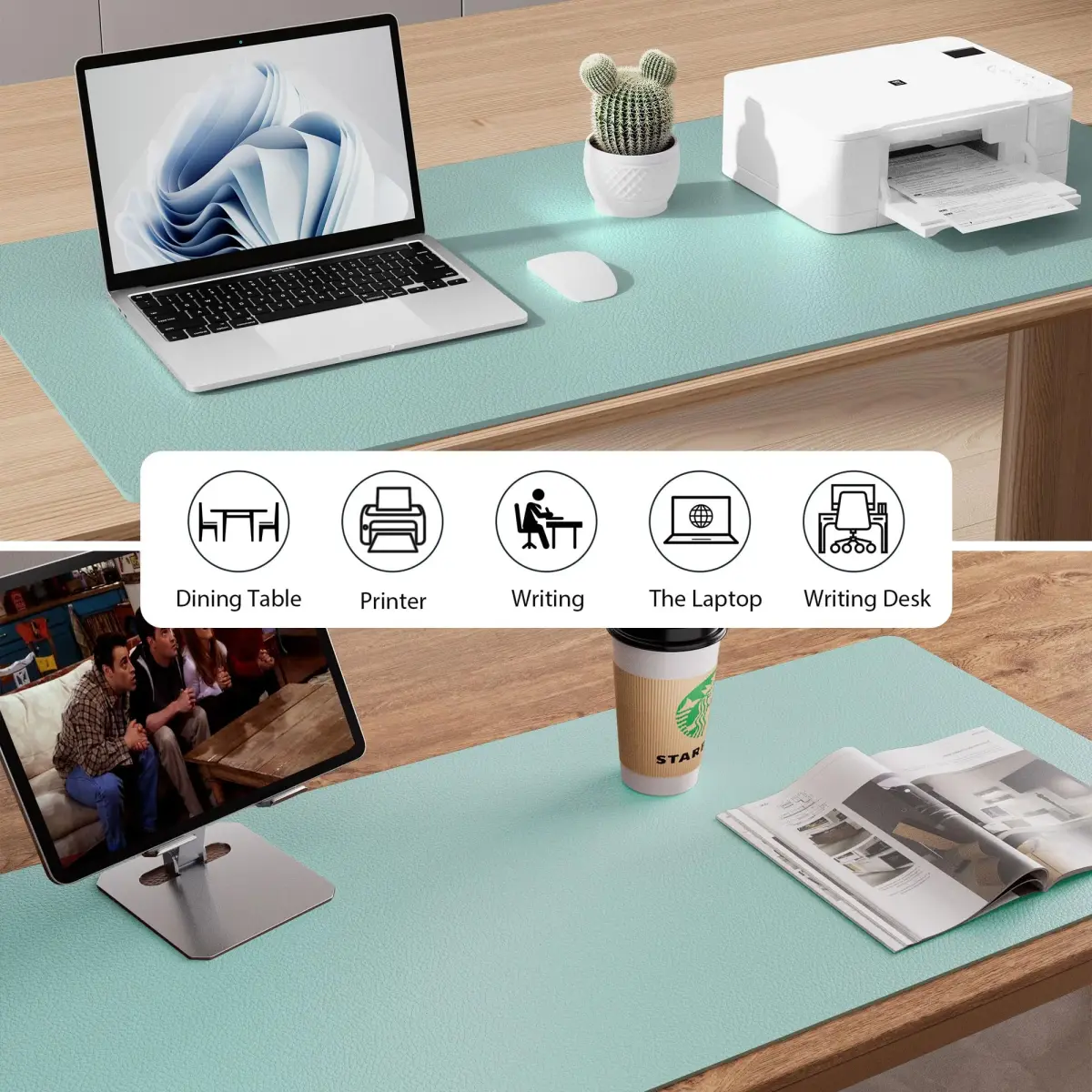 Aothia Faux Leather Desk Mat Light Blue 139.7cm x 60.96cm (55" x 24") | Non-Slip PU Leather Desk Blotter - view 6