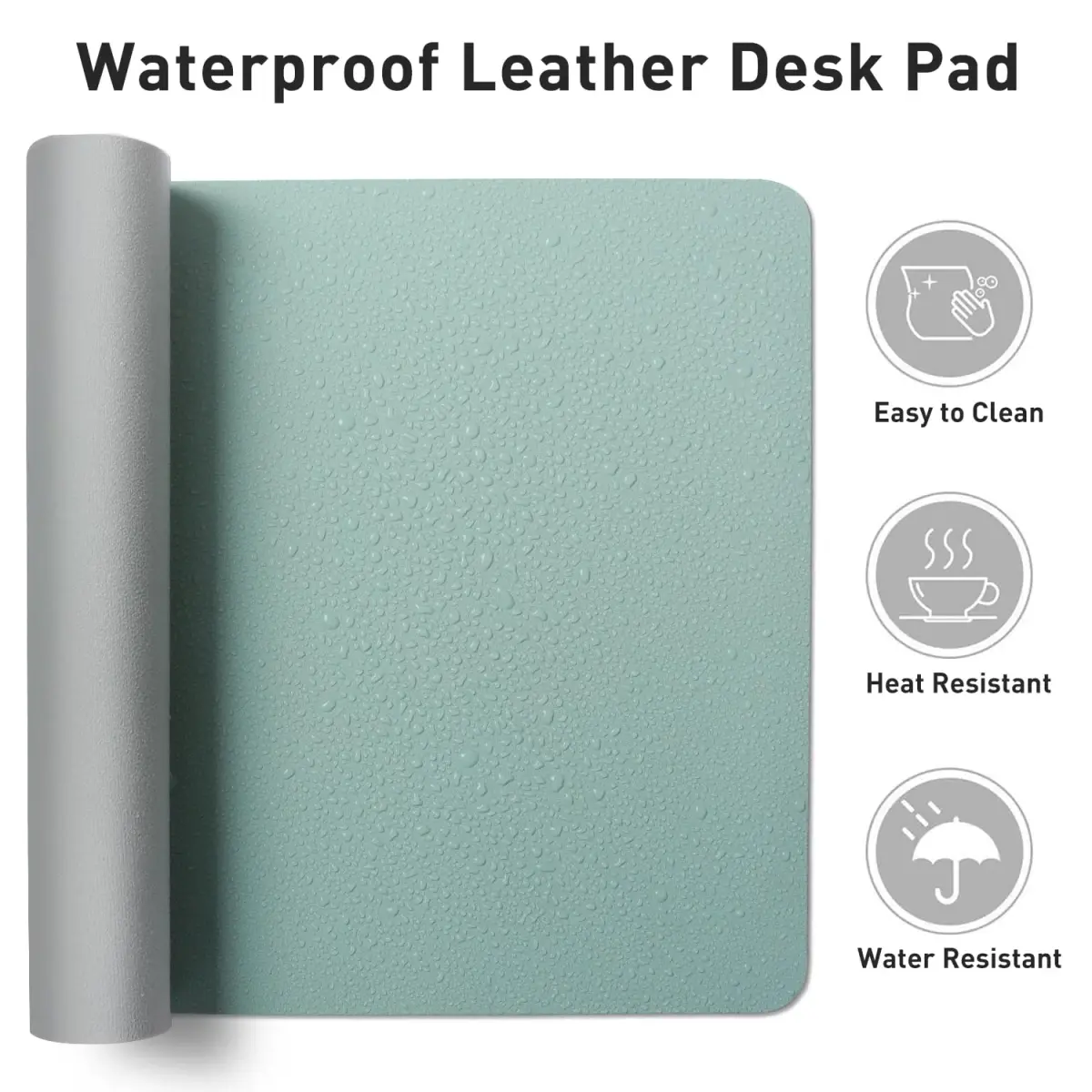 Aothia Faux Leather Desk Mat Light Blue 139.7cm x 60.96cm (55" x 24") | Non-Slip PU Leather Desk Blotter - view 7