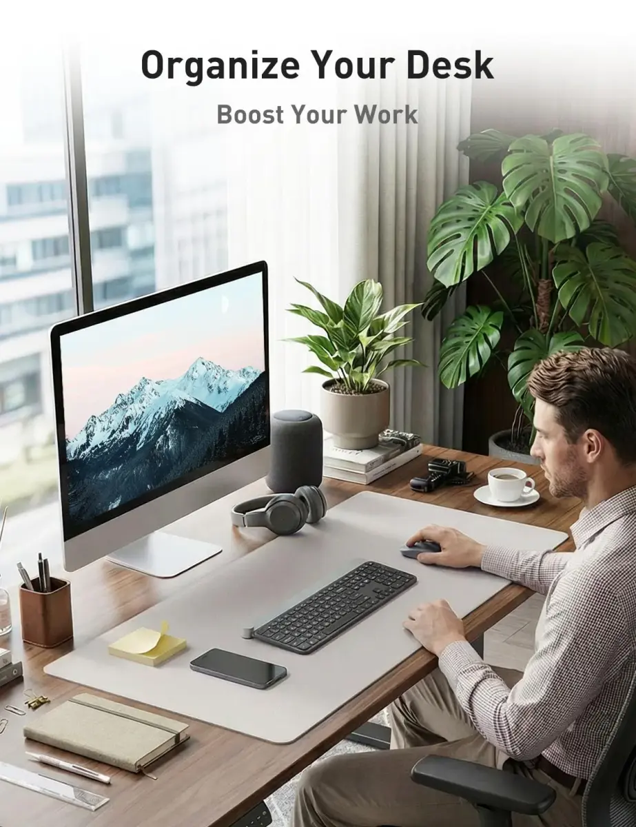 Aothia Faux Leather Desk Mat Pale Lavender White 139cm x 43cm | Smooth Ink Flow Desk Pad - view 3