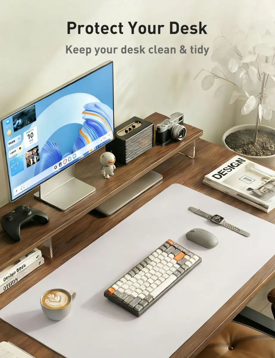 Aothia Faux Leather Desk Mat Pale Lavender White 139cm x 43cm | Smooth Ink Flow Desk Pad - view 7