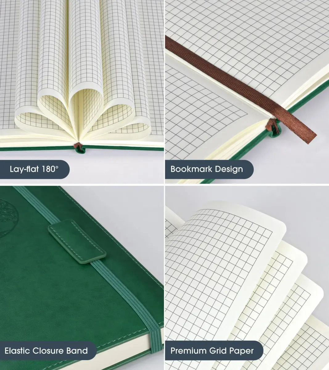 Biuwory Graph Paper Notebook Journal for Women Men, 140 Pages A5 (5.7"×8.3") Hardcover Leather-Look Grid Notebook - view 4