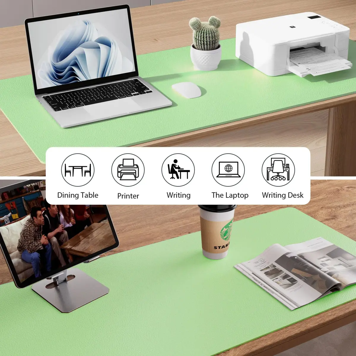 Aothia Faux Leather Desk Mat - Foam Green 140cm x 43cm (55" x 17") | Protects Desks from Scratches, Spills, and Heat - view 6