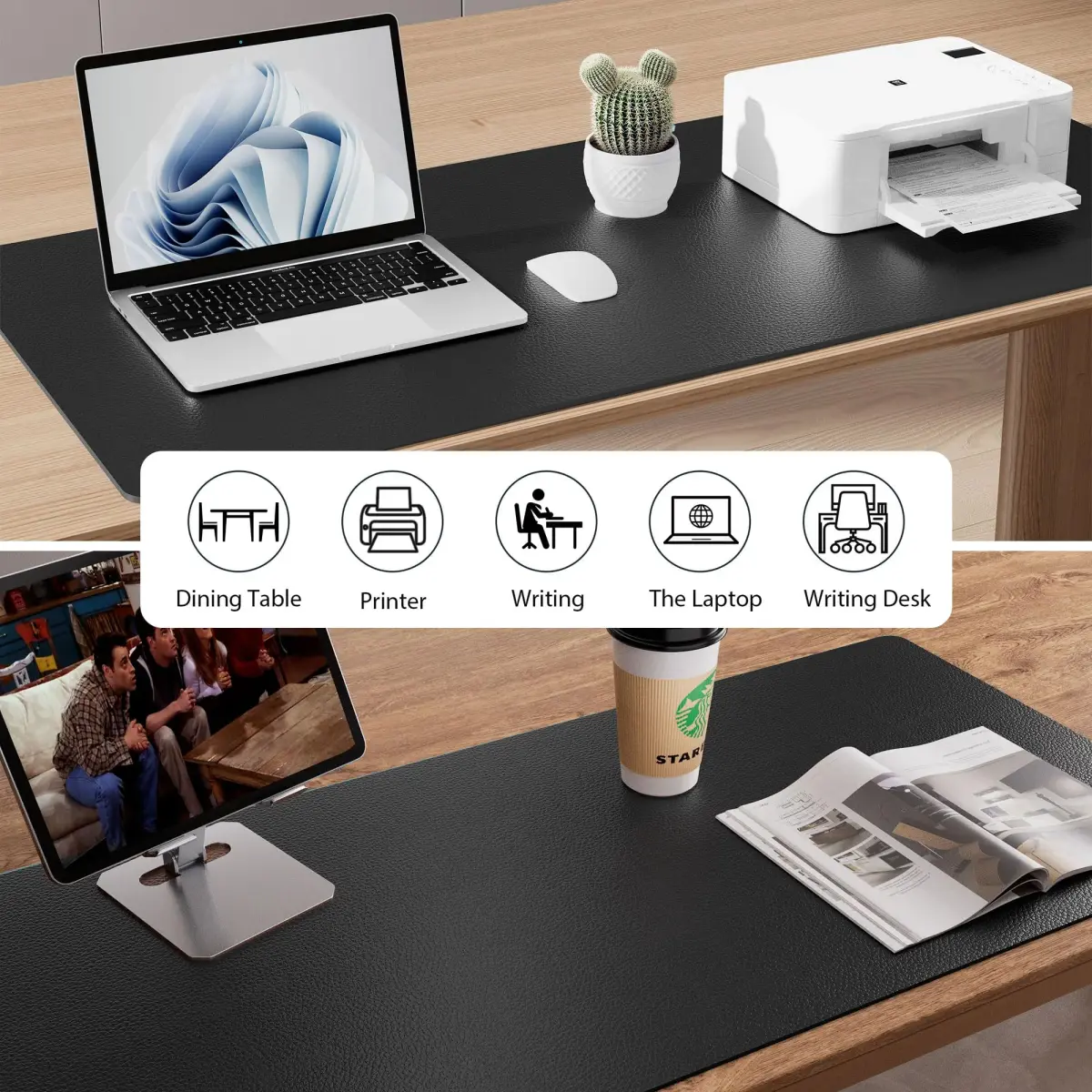 Aothia Faux Leather Desk Mat - Black, 140cm x 60cm (55" x 24") | Protects Desks from Scratches, Spills, and Heat - view 6
