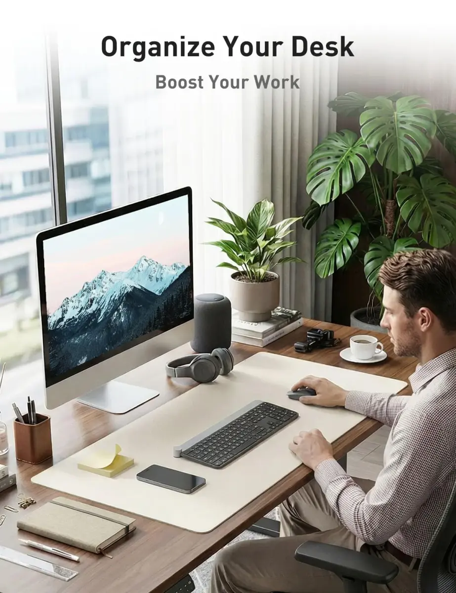 Aothia Faux Leather Desk Mat 140cm x 61cm (55" x 24") | Waterproof, Non-Slip PU Blotter for Office & Home - view 3