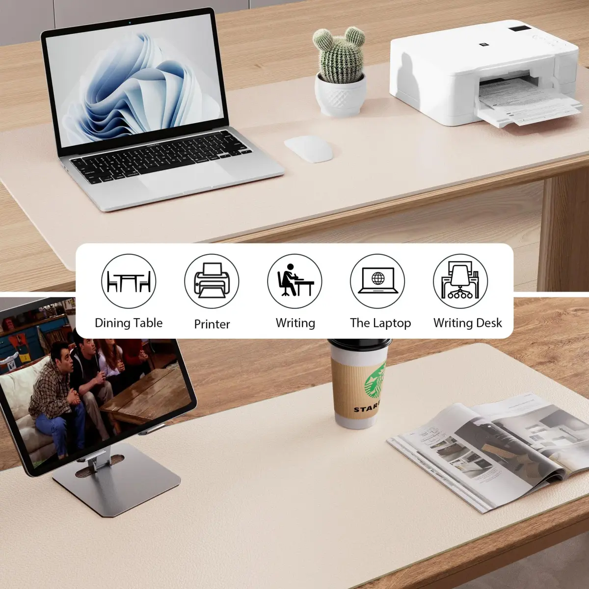Aothia Faux Leather Desk Mat - Non-Slip PU Leather Desk Blotter 137cm x 43cm (55" x 17") | Protects Desks from Scratches, Spills, and Heat - view 6