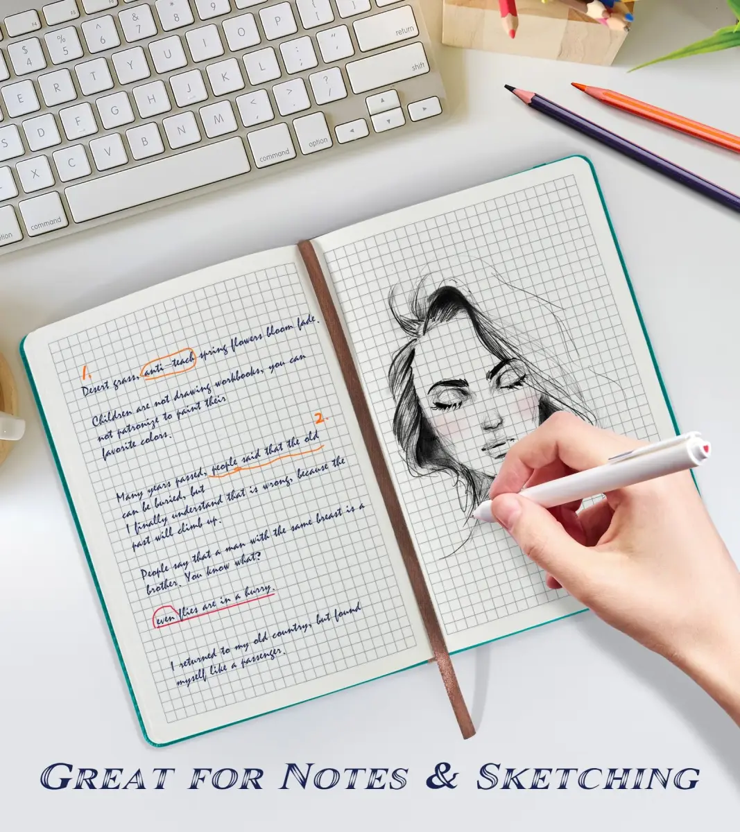 Biuwory A5 Grid Paper Notebook Journal for Women Men, 140 Pages Hardcover Leatherette, Blue | Acid-Free Paper Notebook - view 2