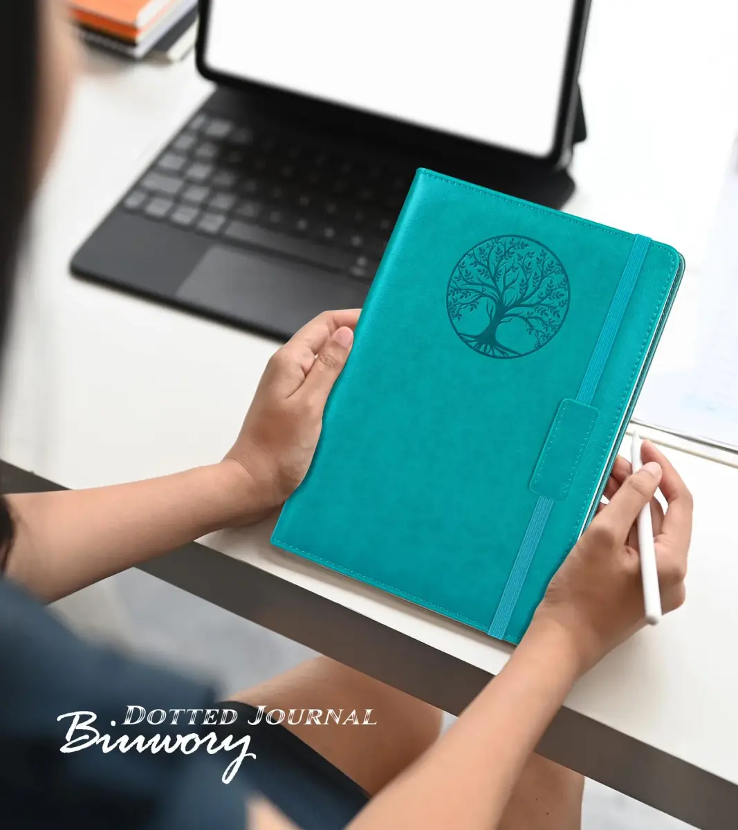Biuwory A5 Grid Paper Notebook Journal for Women Men, 140 Pages Hardcover Leatherette, Blue | Acid-Free Paper Notebook - view 6