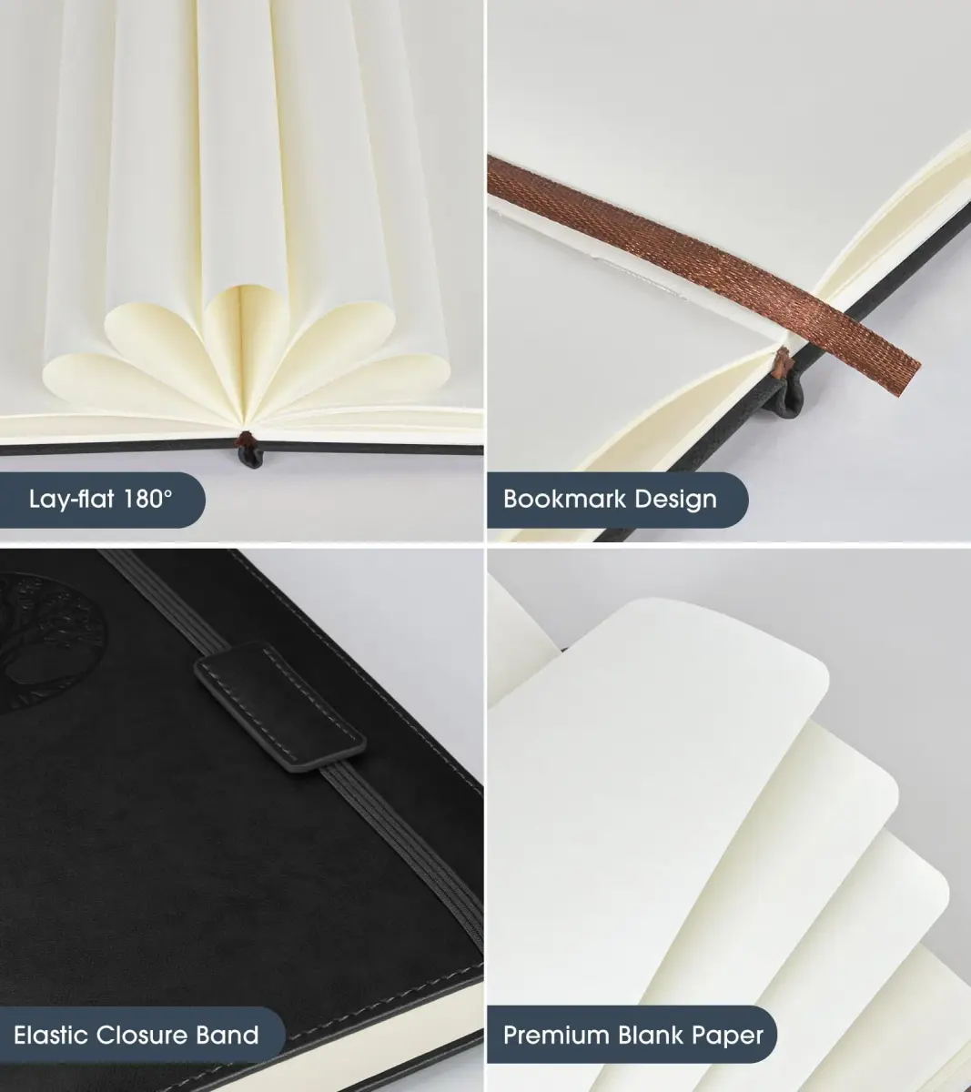 Biuwory Black Blank Journal Notebook with Faux Leather Cover, A5 (5.7"×8.3"), 140 Pages | Premium Unlined Sketchbook for Drawing & Writing - view 4