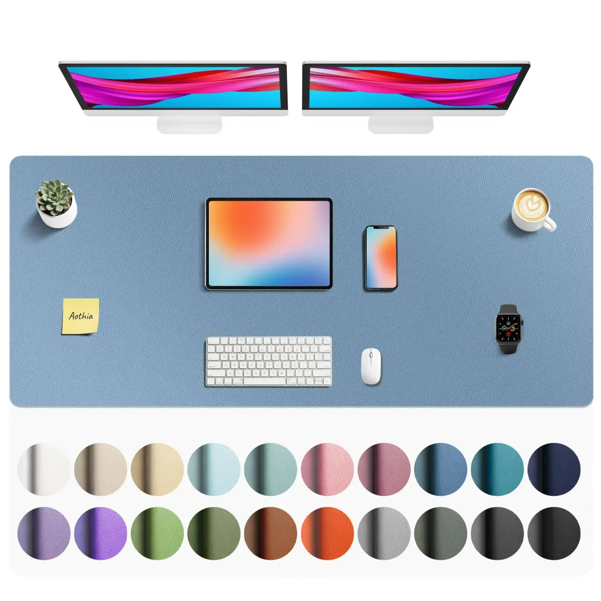 Aothia Faux Leather Desk Mat Large Waterproof Writing Surface with Non-Slip PU Leather for Office & Home, Denim Blue (55" x 24") - main product image