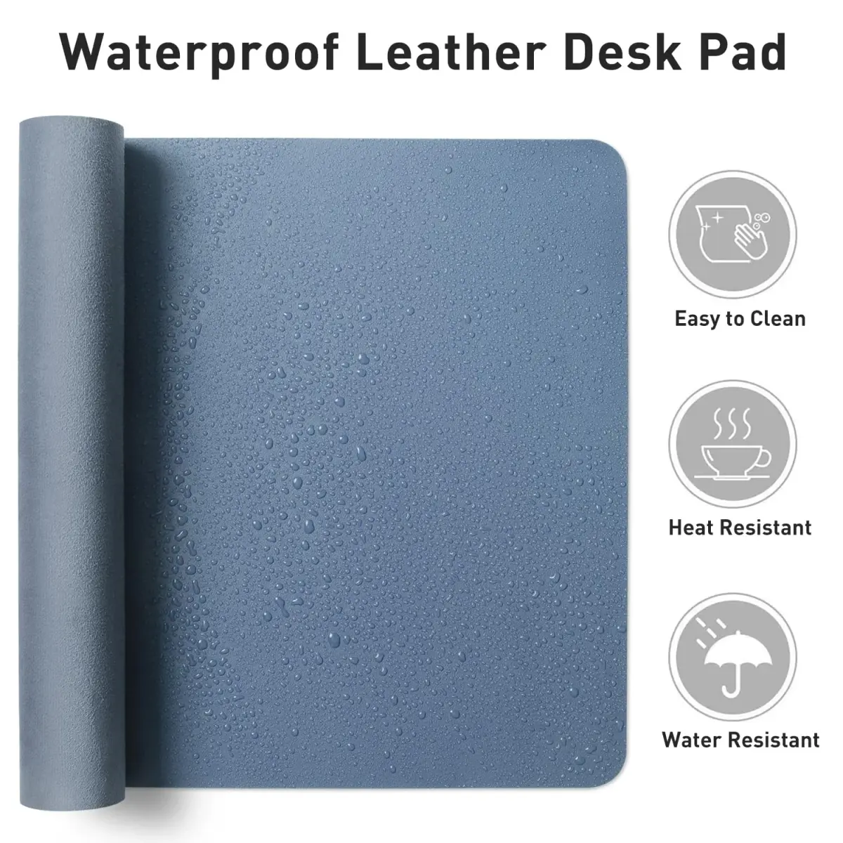 Aothia Faux Leather Desk Mat Large Waterproof Writing Surface with Non-Slip PU Leather for Office & Home, Denim Blue (55" x 24") - view 7
