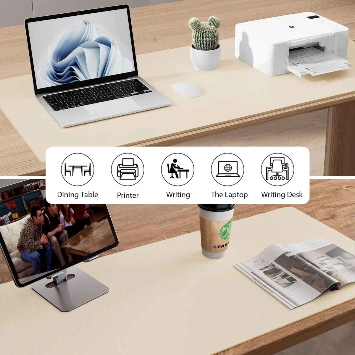 Aothia Faux Leather Desk Mat - Large 140cm x 61cm (55" x 24") | Waterproof & Non-Slip PU Leather Writing Surface - view 6