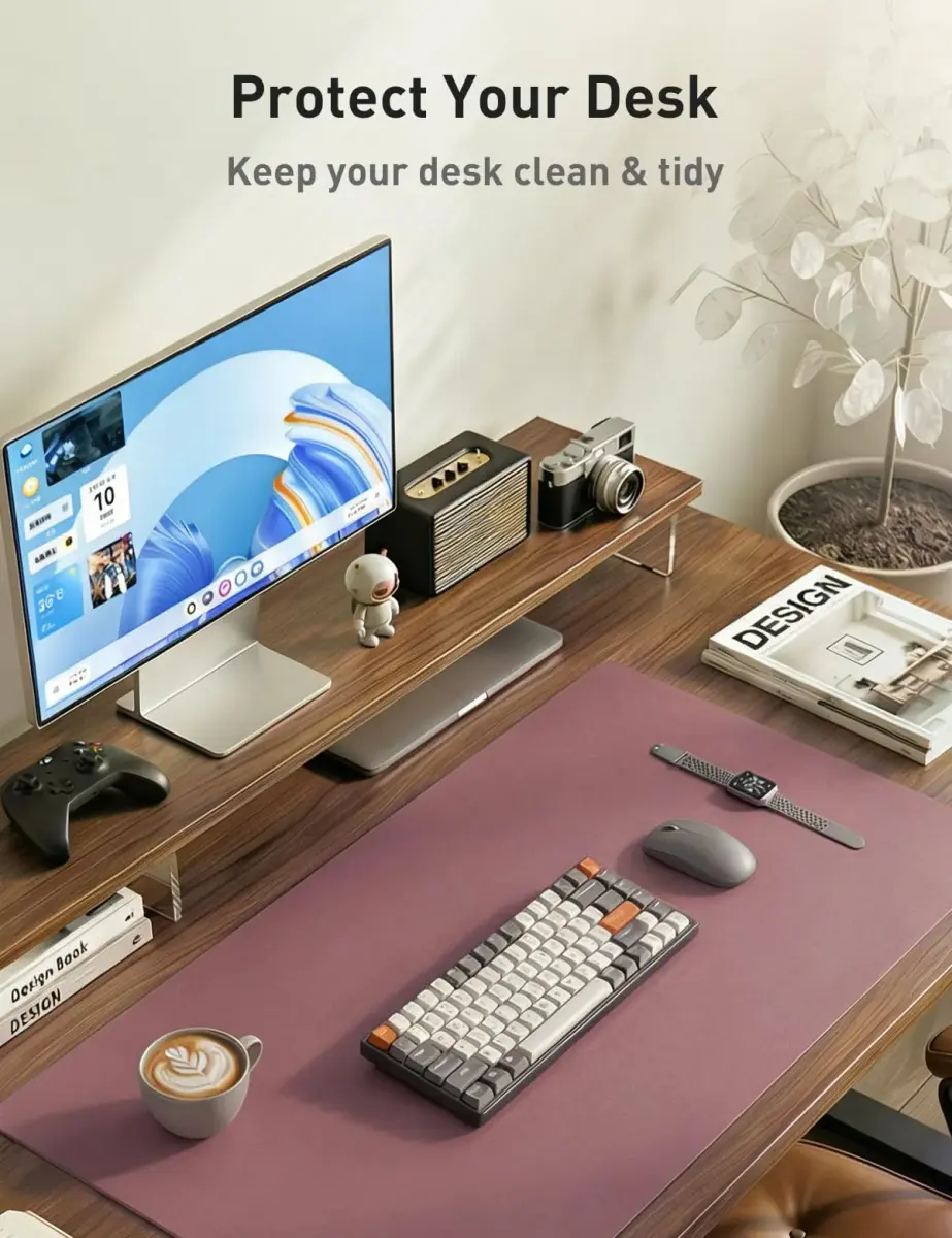 Aothia Faux Leather Desk Mat Dark Pink 140cm (55") x 43cm (17") | Smooth Writing Surface for Office & Home - view 8