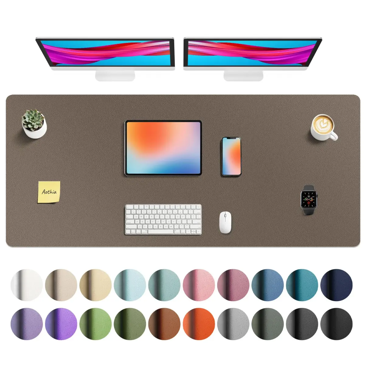Aothia Faux Leather Desk Mat - Large 55" x 24" PU Leather Blotter | Waterproof Writing Surface for Office & Home - main product image