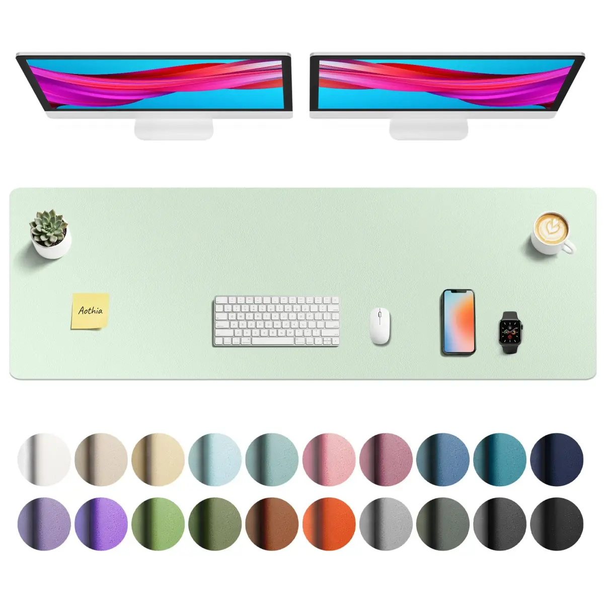 Aothia Faux Leather Desk Mat Aqua 140cm (55") x 43cm (17") | Smooth Writing Surface for Office & Home - main product image