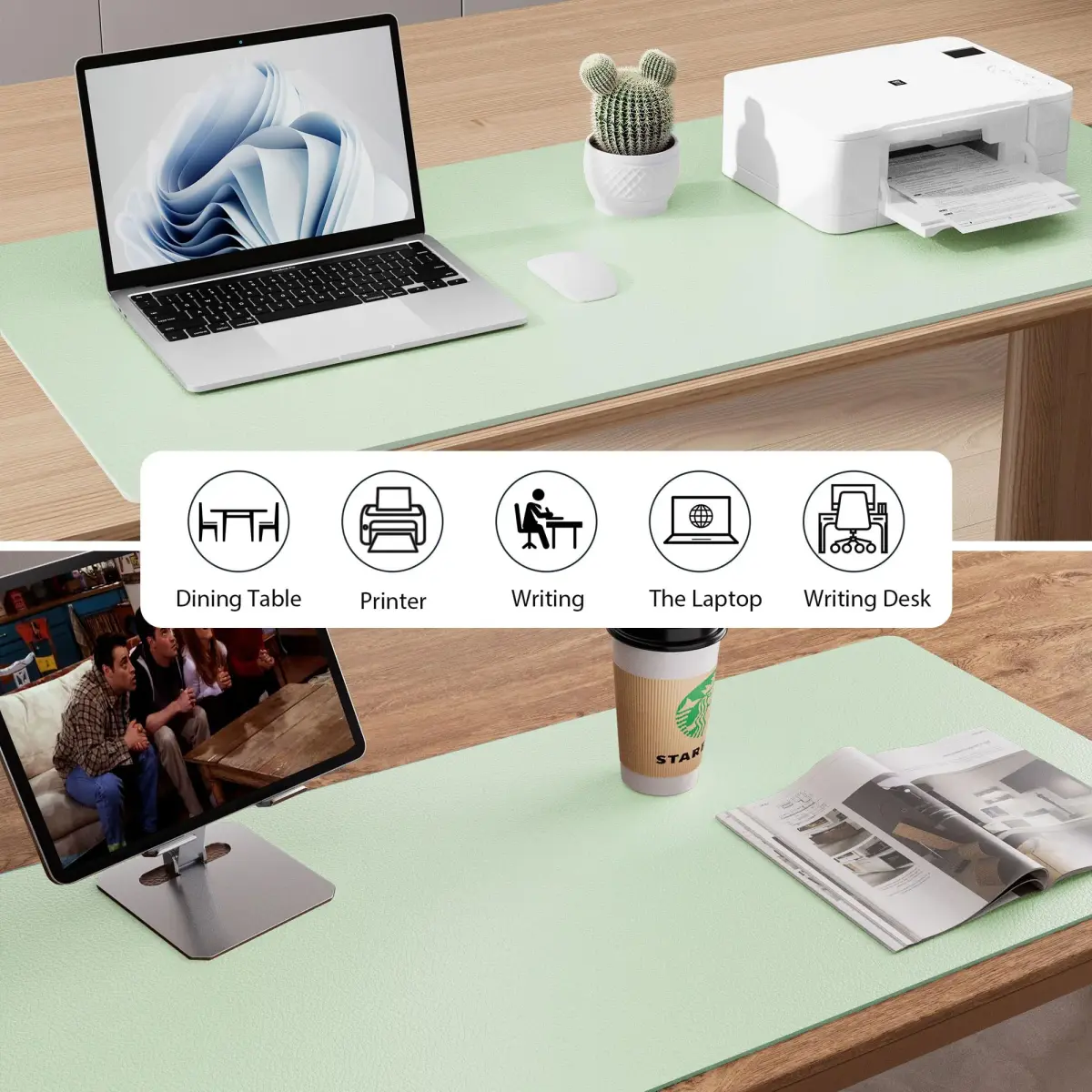 Aothia Faux Leather Desk Mat Aqua 140cm (55") x 43cm (17") | Smooth Writing Surface for Office & Home - view 6