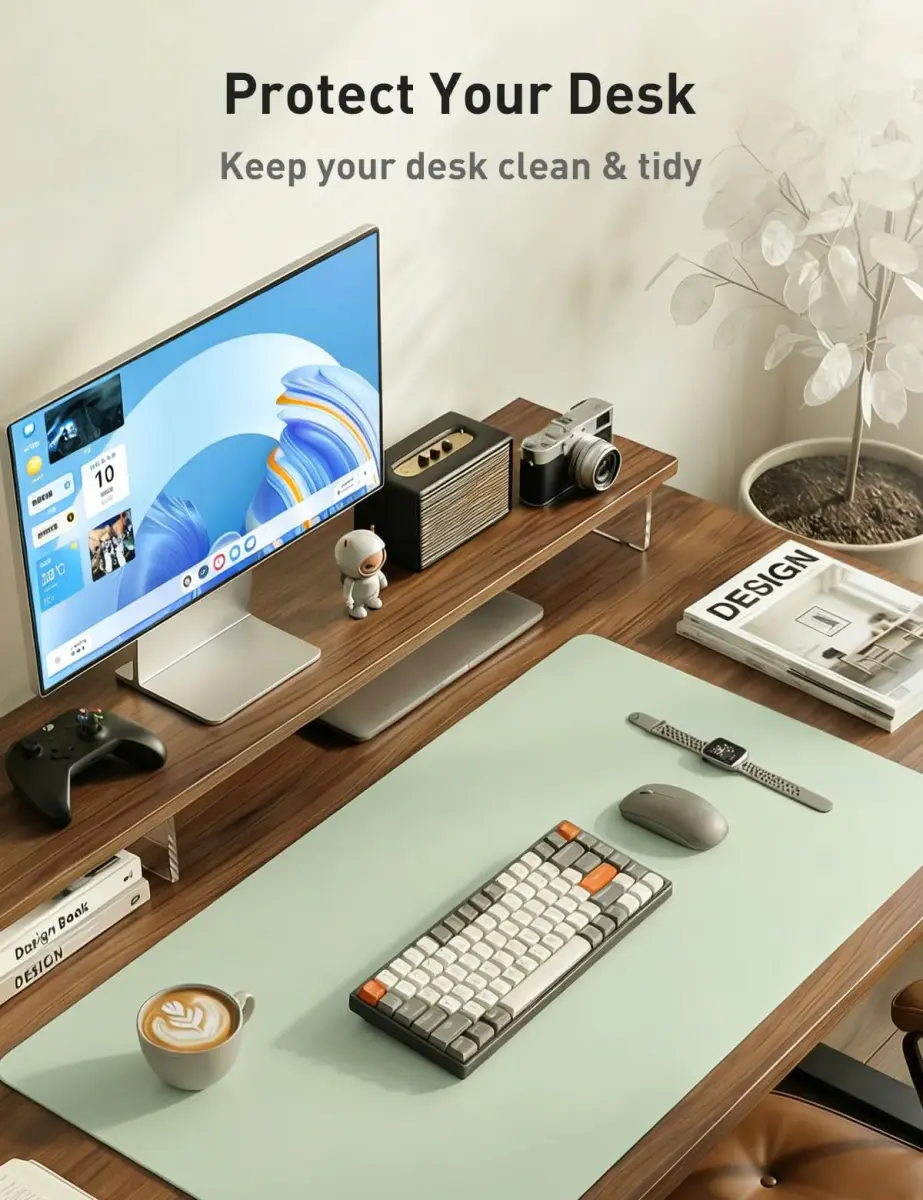 Aothia Faux Leather Desk Mat Aqua 140cm (55") x 43cm (17") | Smooth Writing Surface for Office & Home - view 8
