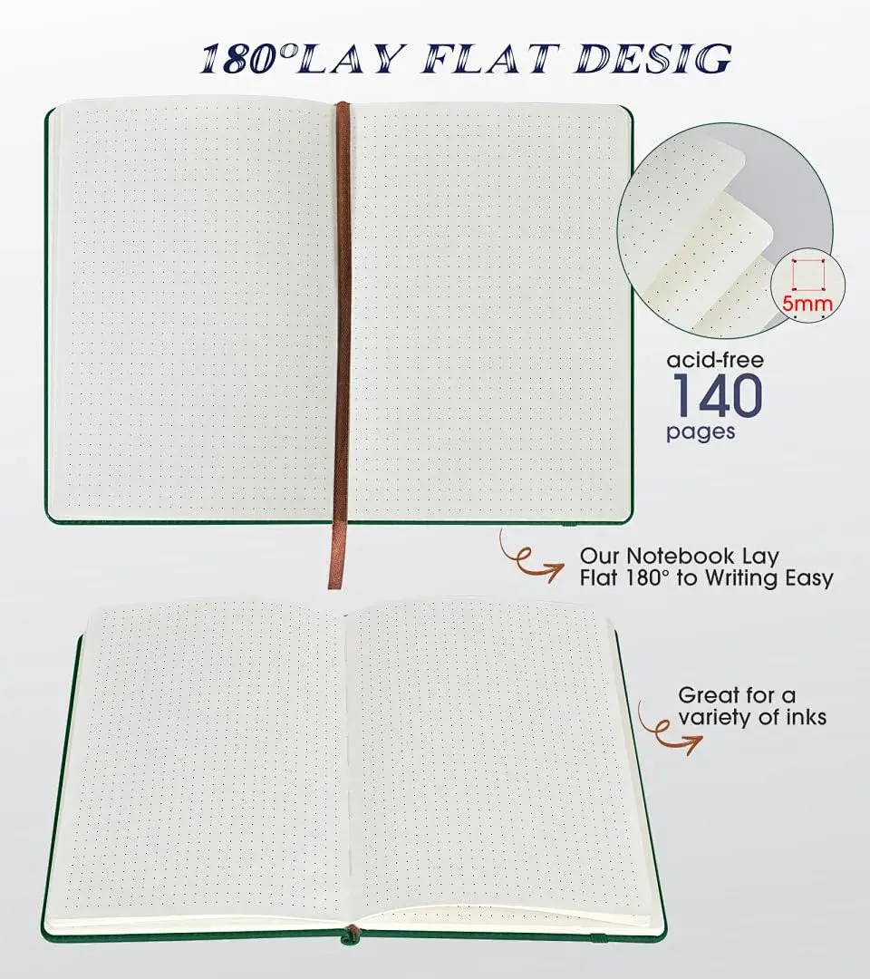 Biuwory Dotted Journal Notebook A5 (5.7"×8.3", 140 Pages, Green) | Premium Dot Grid for Work & Travel - view 5