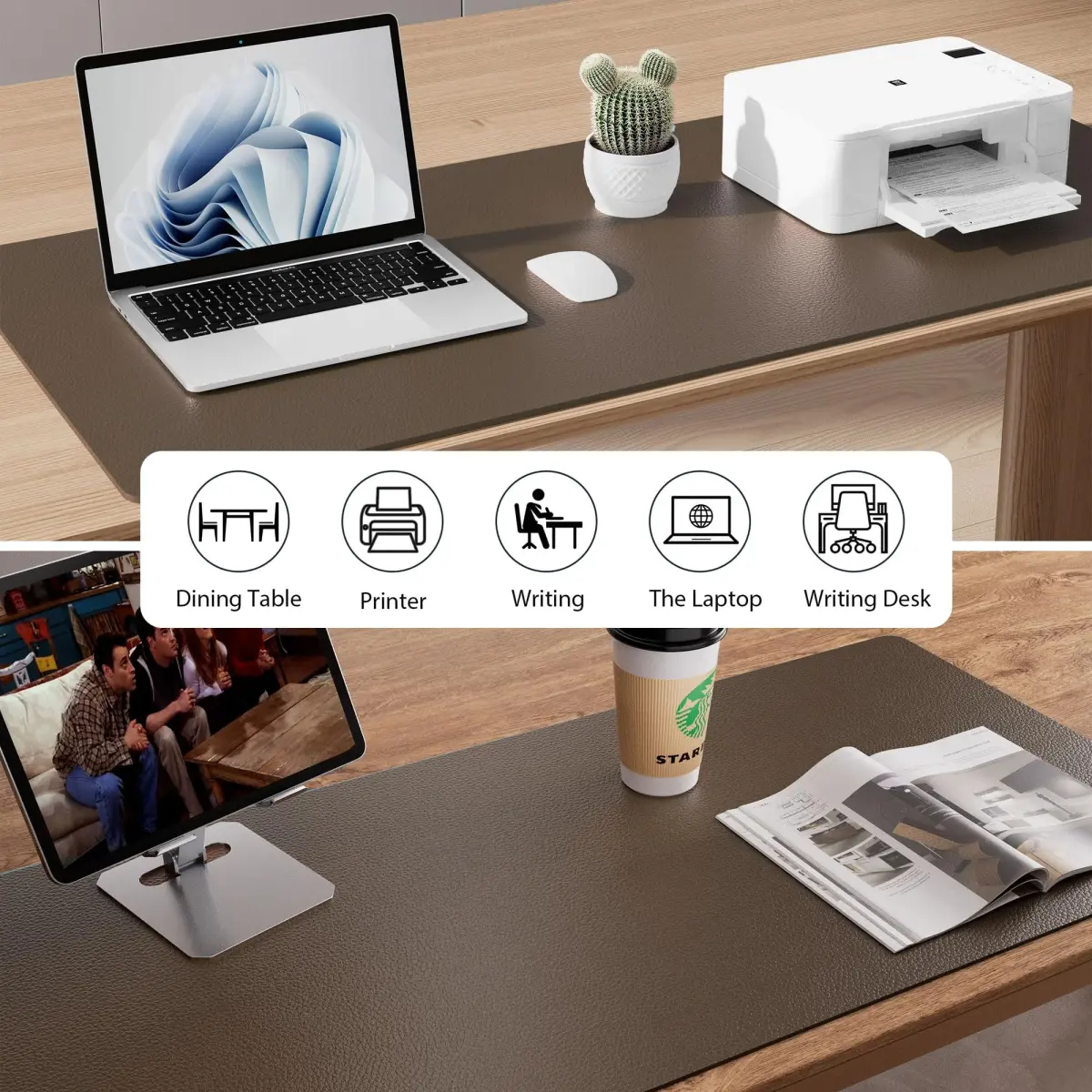 Aothia Faux Leather Desk Mat Coffee 55" x 17" | Protects Desk from Scratches and Spills - view 6