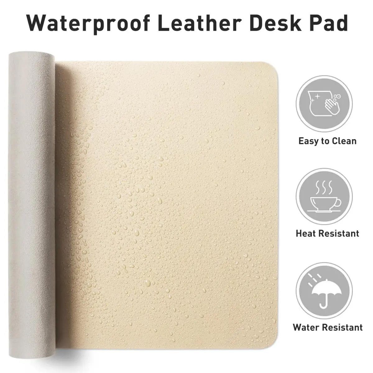 Aothia Faux Leather Desk Mat - Large Beige Blotter 140cm x 43cm (55" x 17") | Protects Desks from Scratches, Spills, and Heat - view 7