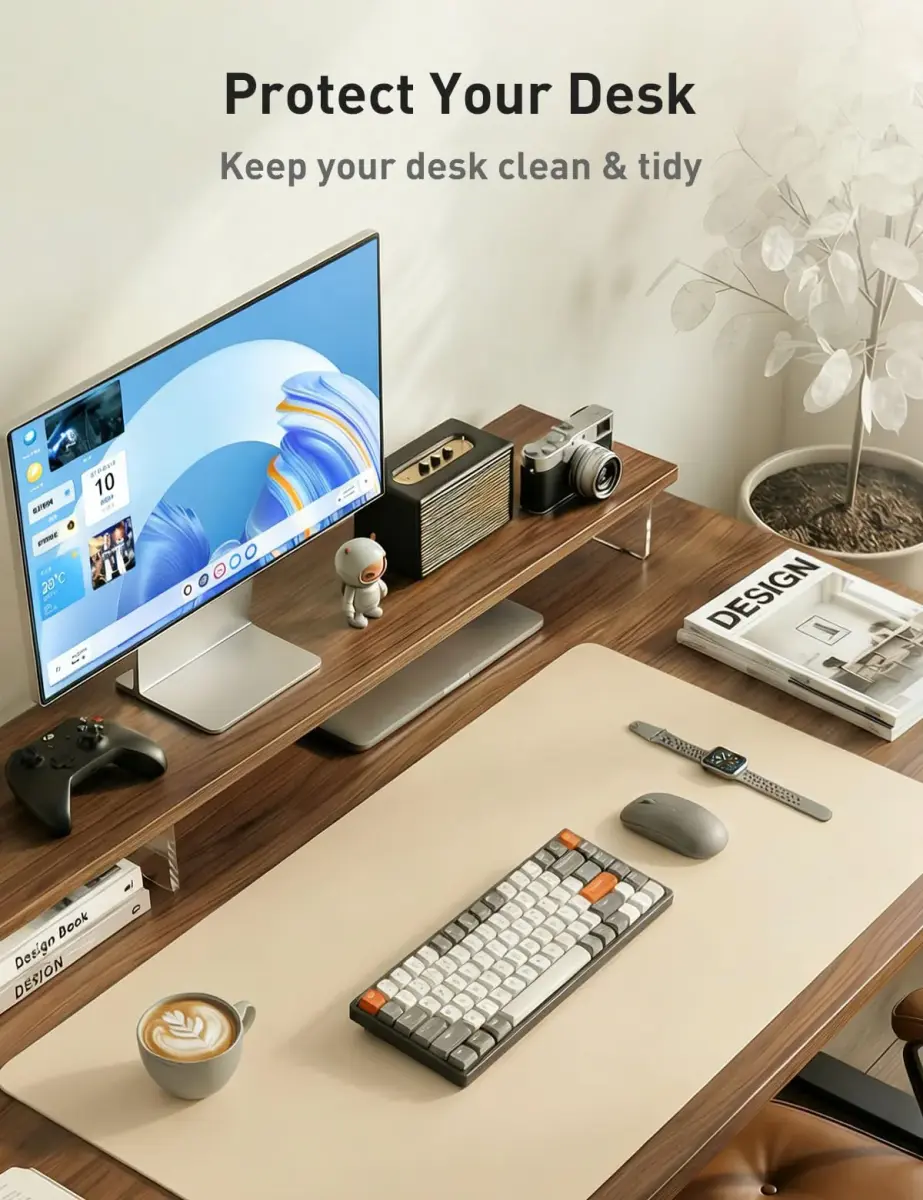 Aothia Faux Leather Desk Mat - Large Beige Blotter 140cm x 43cm (55" x 17") | Protects Desks from Scratches, Spills, and Heat - view 8