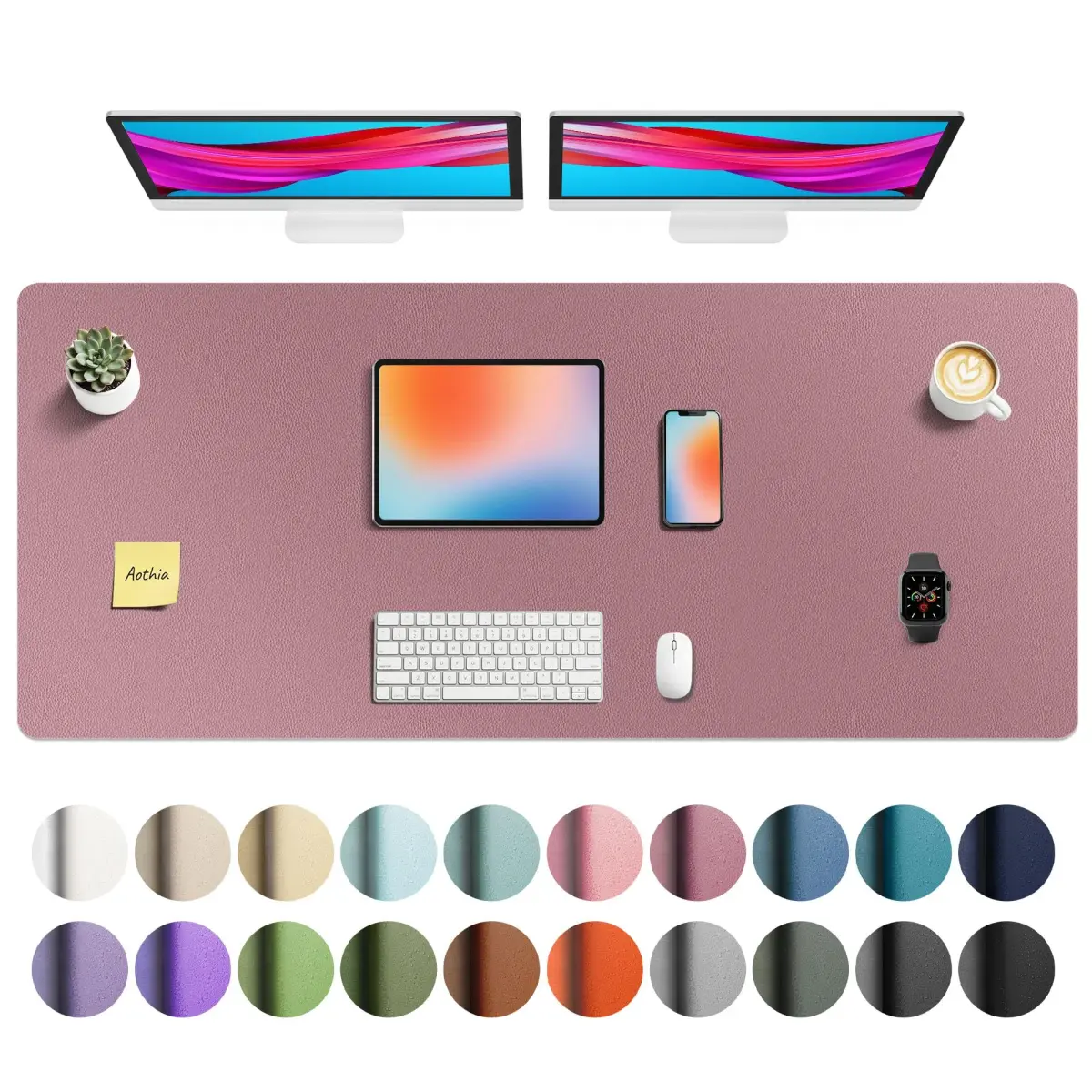 Aothia Faux Leather Desk Mat - Dark Pink, 140cm x 60cm (55" x 24") | Protects Desks from Scratches, Spills, and Heat - main product image
