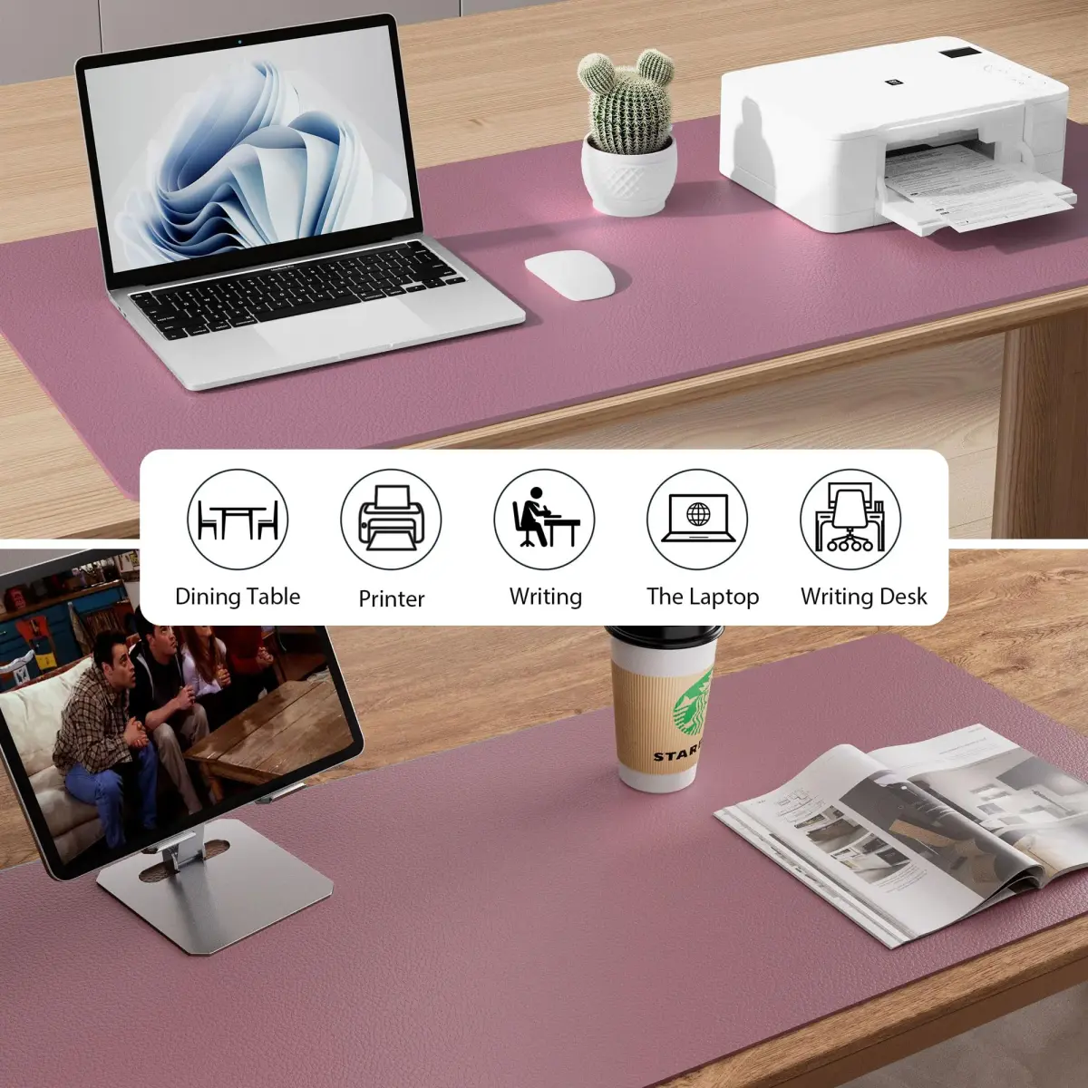 Aothia Faux Leather Desk Mat - Dark Pink, 140cm x 60cm (55" x 24") | Protects Desks from Scratches, Spills, and Heat - view 6