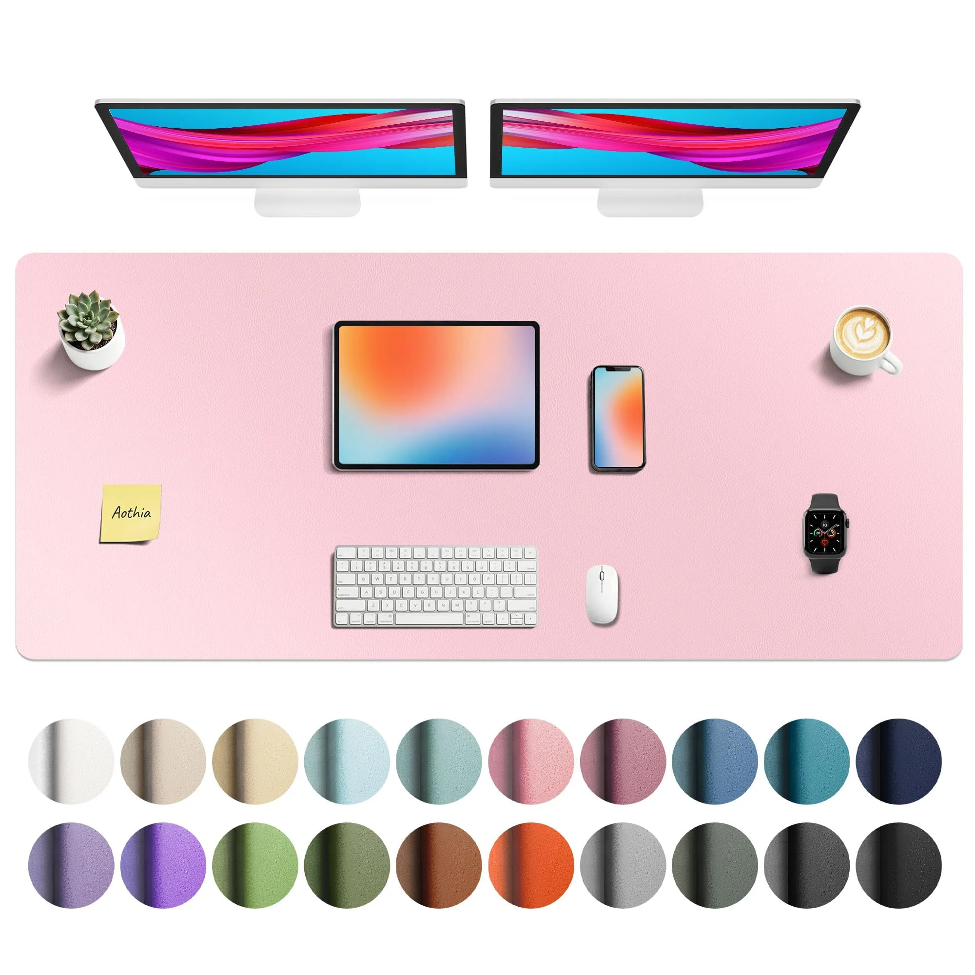 Aothia Fairy Pink Faux Leather Desk Mat XL | Smooth Writing Surface for Office & Home - main product image