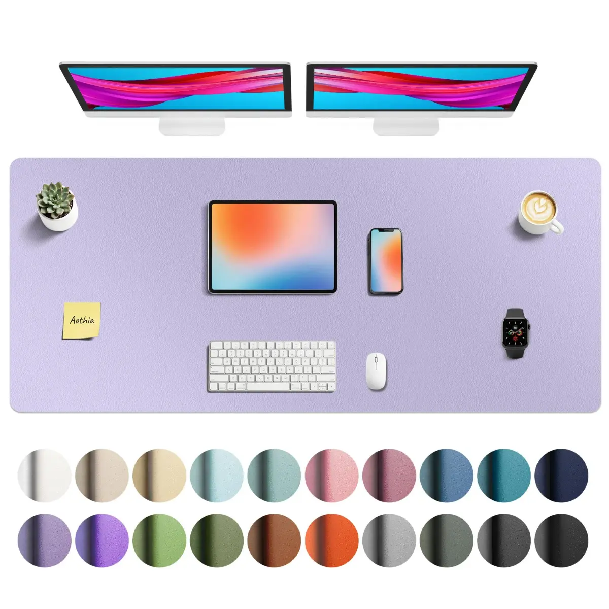 Aothia Faux Leather Desk Mat - Lavender, 55" x 24" | Protects Desks, Smooth Writing Surface - main product image