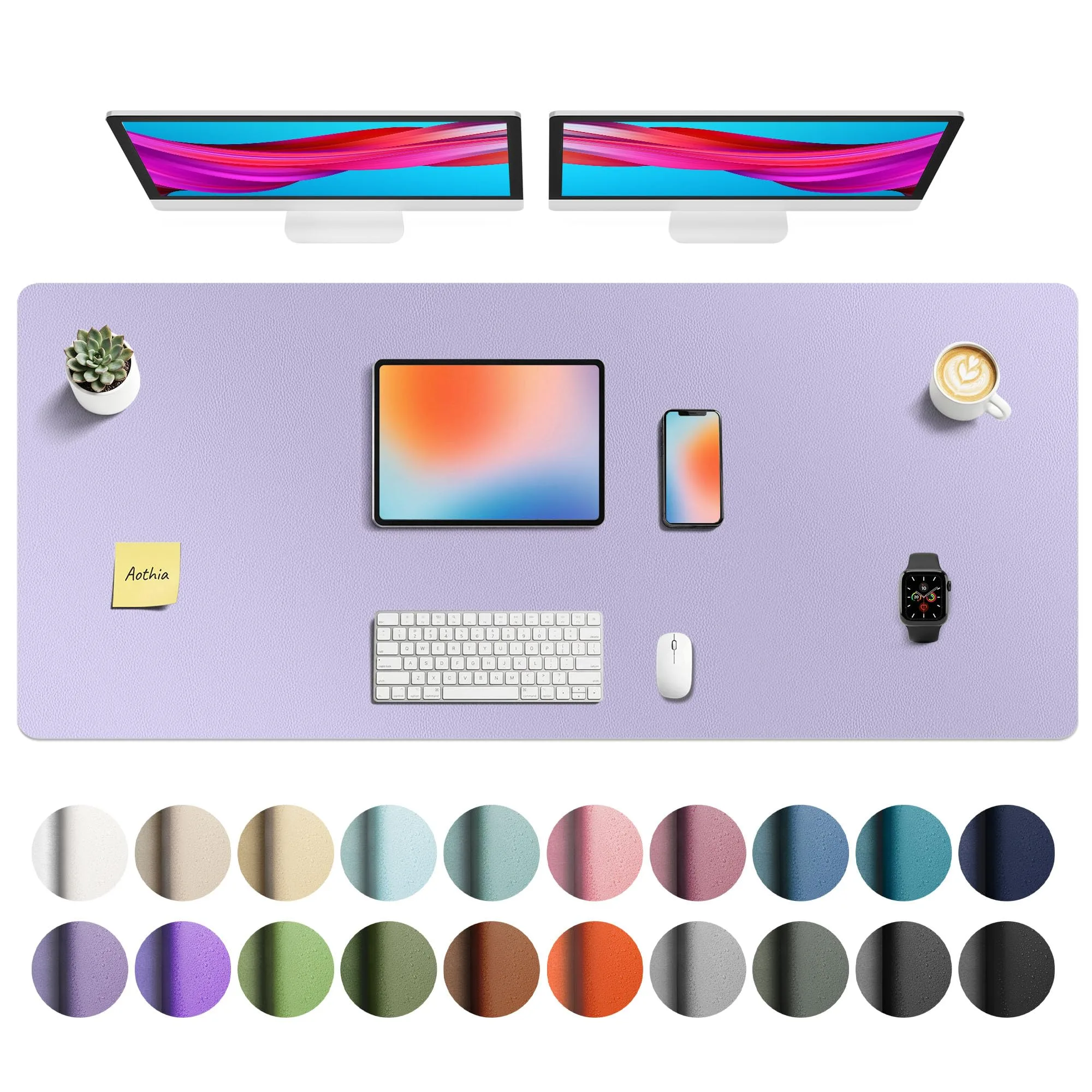Aothia Faux Leather Desk Mat Lavender 55" x 24" | Protects Your Desk from Scratches, Stains, and Heat - main product image