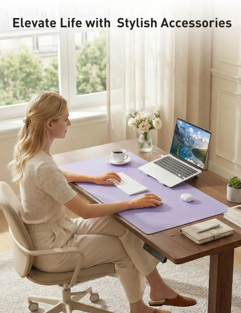 Aothia Faux Leather Desk Mat - Lavender, 55" x 24" | Protects Desks, Smooth Writing Surface - view 8