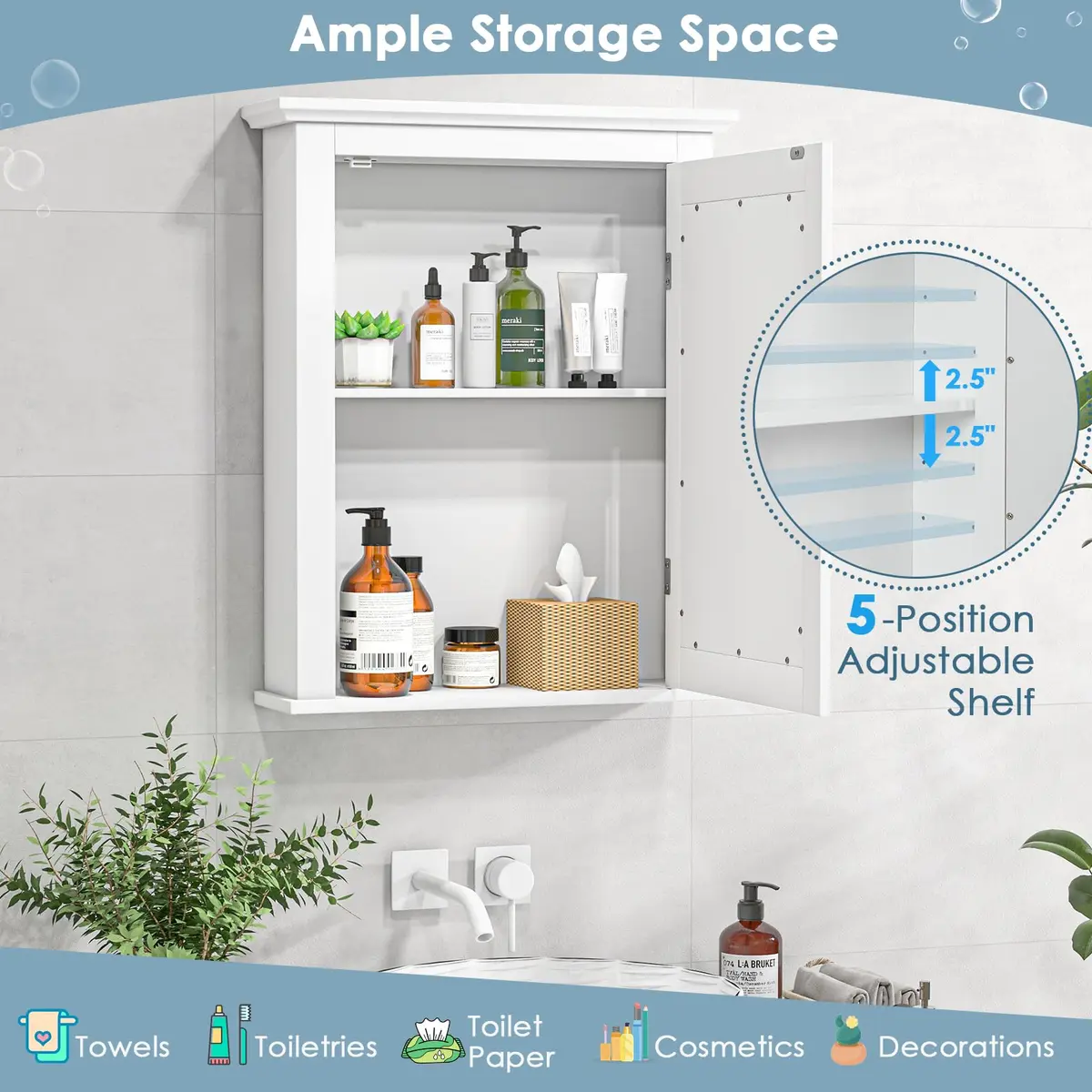 NAFORT Wall Mounted Medicine Cabinet with Mirror, 22" x 6" x 27" | 5-Position Adjustable Shelf, Space-Saving Bathroom Organizer - view 5