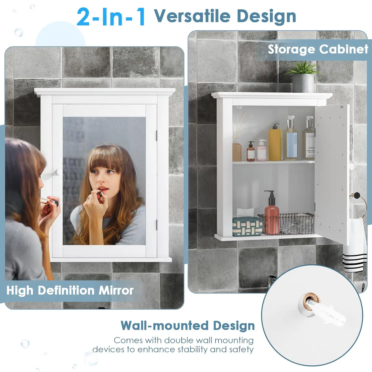 NAFORT Wall Mounted Medicine Cabinet with Mirror, 22" x 6" x 27" | 5-Position Adjustable Shelf, Space-Saving Bathroom Organizer - view 6