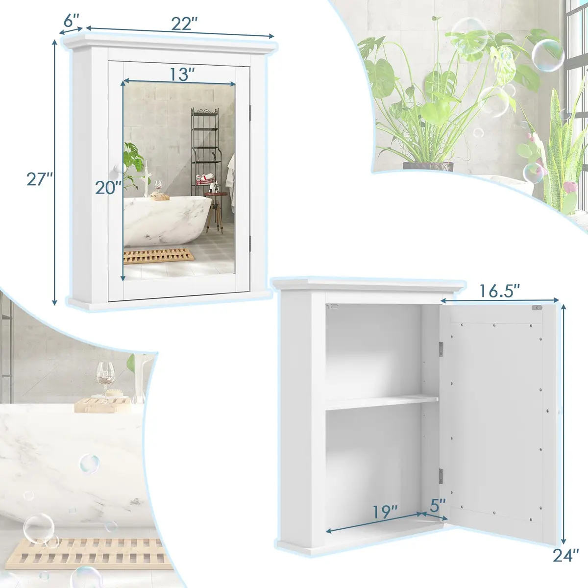 NAFORT Wall Mounted Medicine Cabinet with Mirror, 22" x 6" x 27" | 5-Position Adjustable Shelf, Space-Saving Bathroom Organizer - view 7